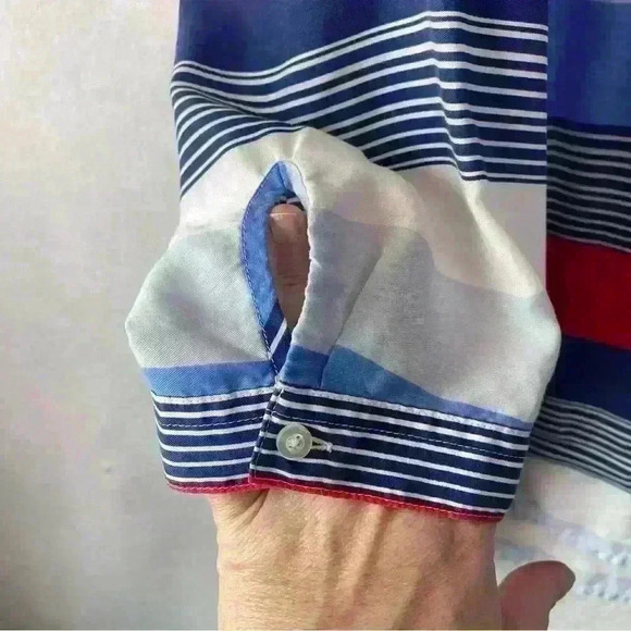 Talbots Women's Striped Button Up Long Sleeve Tunic L USA BBQ Beach Holiday - Picture 7 of 11